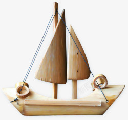 木头做成的帆船摆件素材
