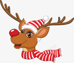 圣诞红围巾手绘戴着围巾的小鹿图高清图片