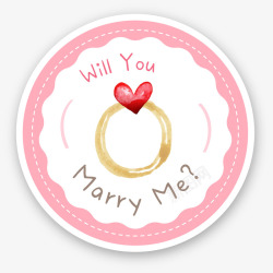 粉色戒指结婚标签素材