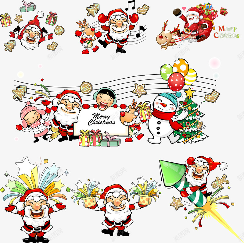 卡通圣诞老人合集png免抠素材_新图网 https://ixintu.com 人物 卡通人物 圣诞合集 圣诞快乐 圣诞老人 圣诞老人合集 圣诞节 气球 红色 雪人 音符 麋鹿