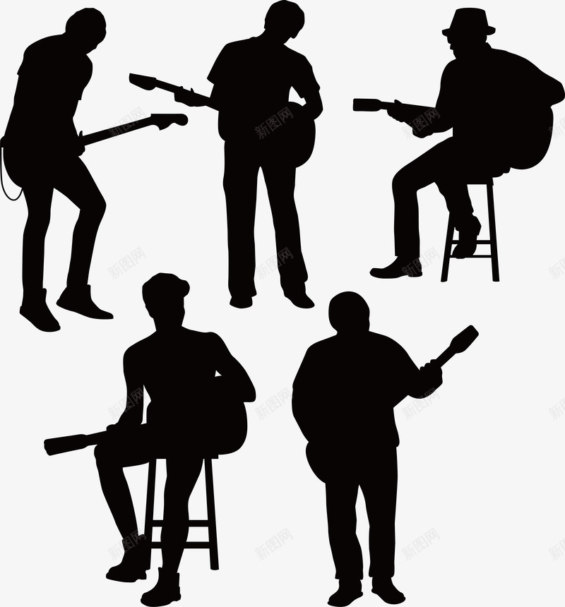 吉他男子剪影矢量图图标ai_新图网 https://ixintu.com 卡通 吉他 吉他男子 演奏 音乐 音乐人物 矢量图
