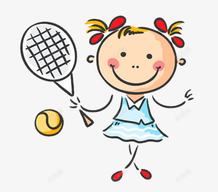 打网球的女孩png免抠素材_新图网 https://ixintu.com 动作 卡通人物 卡通娃娃 卡通表情 女孩 玩耍的娃娃 红色 网球 蓝色 黄色