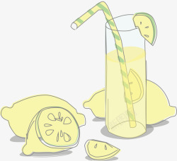 手绘黄色果汁吸管图案素材