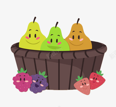 篮子里的水果png免抠素材_新图网 https://ixintu.com 卡通 梨 水果 草莓