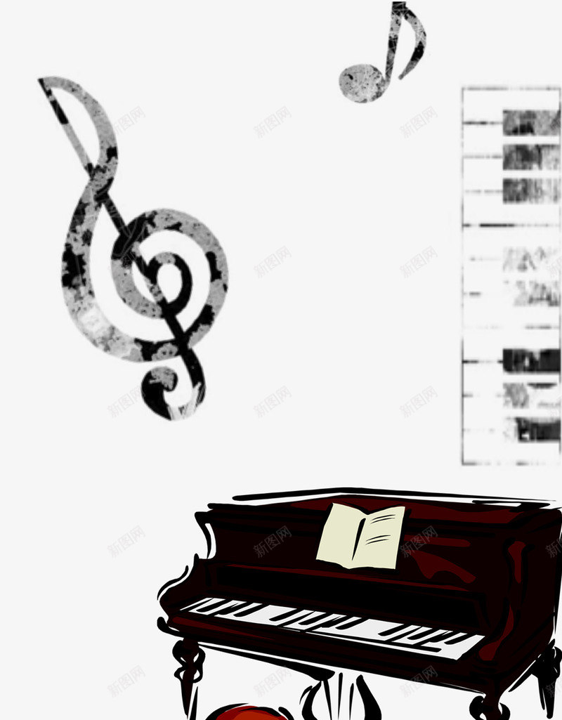 音乐教室png免抠素材_新图网 https://ixintu.com 琴谱 钢琴 音乐教室 音符 黑白键盘