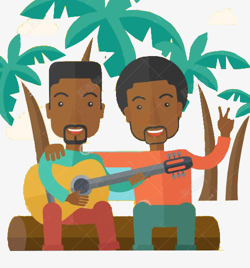 弹吉他的小伙伴png免抠素材_新图网 https://ixintu.com 卡通漫画 弹吉他的人 歌手 沙滩 铁哥们 非洲乡村乐 黑人兄弟