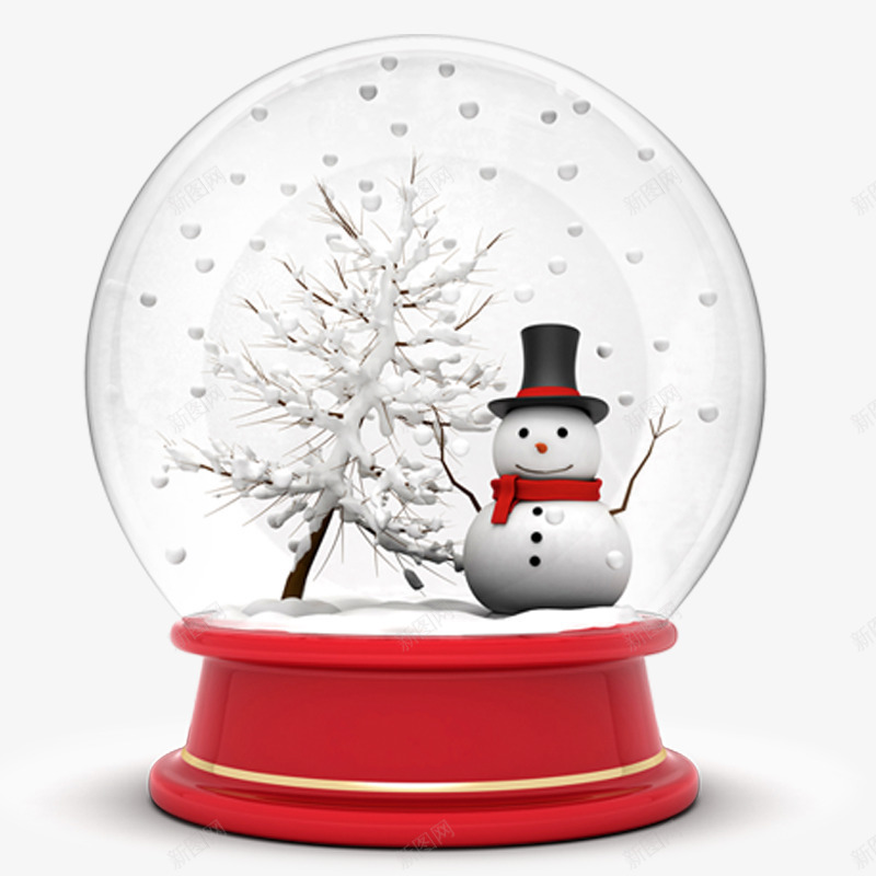 美丽的雪景水晶球png免抠素材_新图网 https://ixintu.com 下雪 冬季 堆雪人 枝干 树枝 水晶球 白雪 雪人