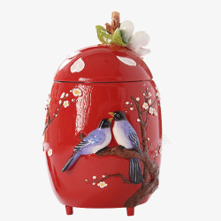 红色创意花鸟瓷器素材