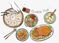 彩绘美食北京烤鸭中国传统插画高清图片
