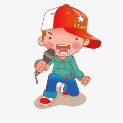 红帽子男孩戴着红帽子唱歌的卡通小男孩矢量图高清图片