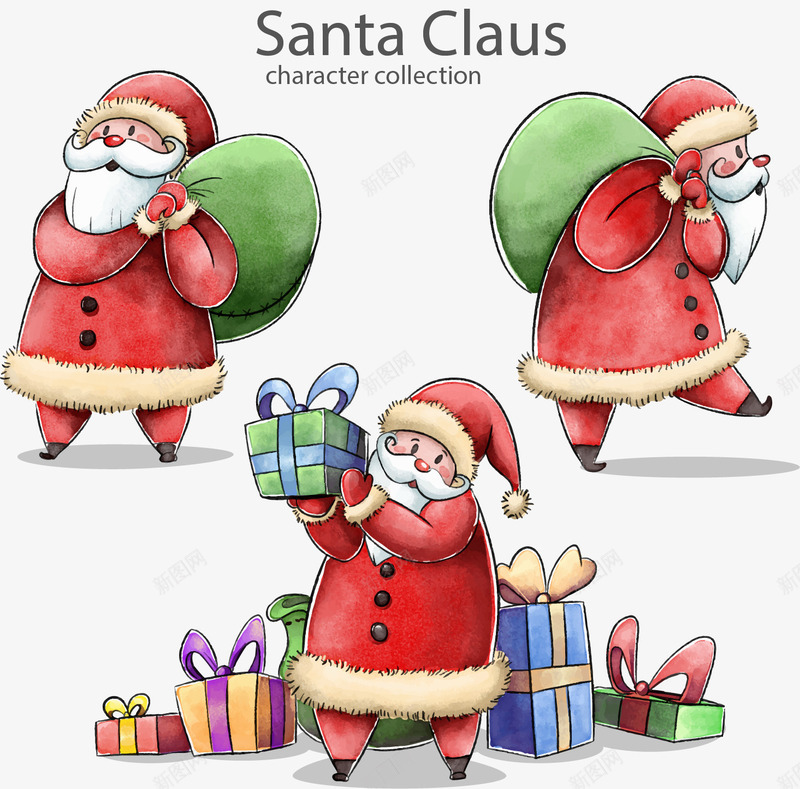 手绘圣诞老人矢量图ai免抠素材_新图网 https://ixintu.com 卡通 圣诞老人 手绘 拿着礼物的圣诞老人 水彩 矢量图 礼物 背包袱的圣诞老人