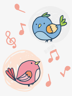水彩绘汉堡手绘唱歌的小鸟高清图片