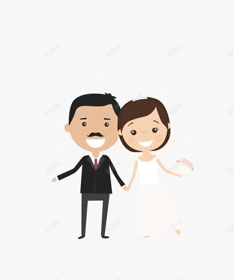 肤色卡通结婚新人幸福png免抠素材_新图网 https://ixintu.com 卡通 幸福 矢量结婚新人 结婚新人 肤色结婚新人