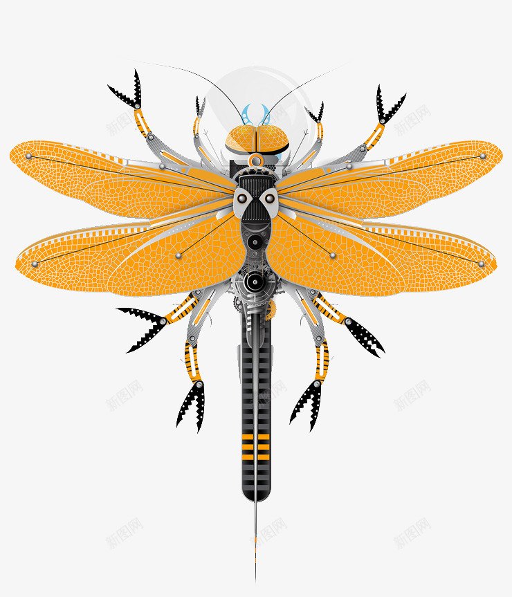 橙色蜻蜓机械昆虫png免抠素材_新图网 https://ixintu.com 创意 动物 单页 昆虫 机械 橙色 虫子 蜻蜓