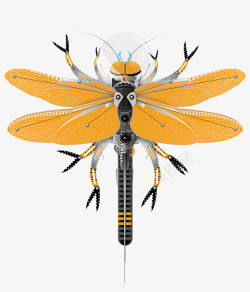 橙色蜻蜓机械昆虫素材