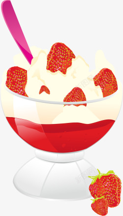 手绘草莓布丁冰淇淋杯素材