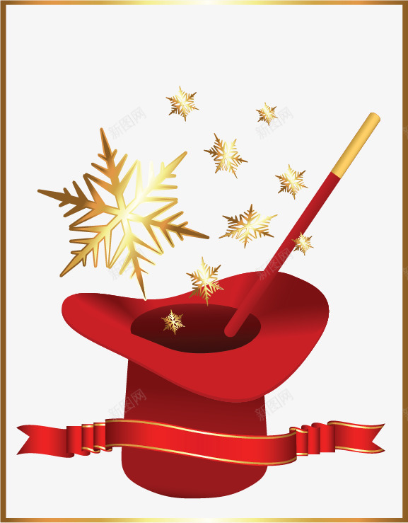 圣诞魔法红色帽子矢量图ai免抠素材_新图网 https://ixintu.com 圣诞 帽子 金色 雪花 魔法棒 矢量图