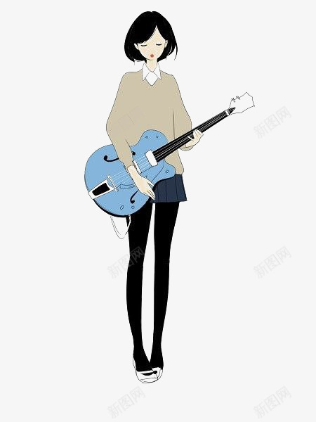 弹吉他的少女png免抠素材_新图网 https://ixintu.com 弹吉他 手绘女人 文艺少女 音乐