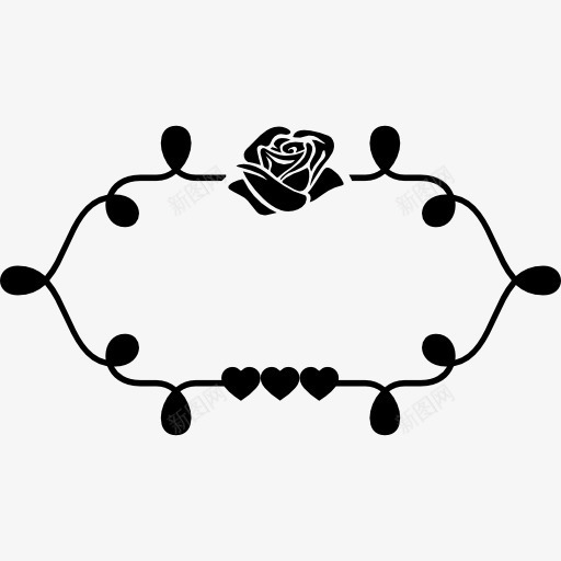 花的点缀在枝叶架图标png_新图网 https://ixintu.com 叶 形状 框架 点缀 玫瑰 相框 花 装饰