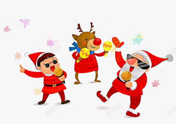 卡通圣诞老人跳舞png免抠素材_新图网 https://ixintu.com 卡通 唱歌 圣诞老人跳舞 小孩 老人跳舞 舞蹈的老人家 表演 话筒 跳舞姿势 麋鹿唱歌