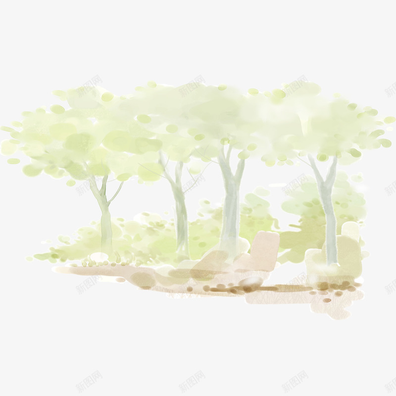 绿树png免抠素材_新图网 https://ixintu.com 小树 涂鸦 渐变 绿树 色块