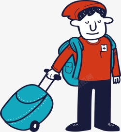 卡通旅游人物红衣背包客矢量图素材