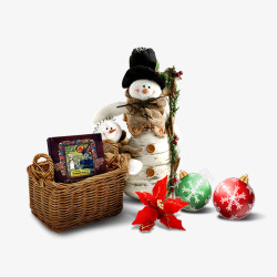 雪花小球雪人和圣诞小礼品高清图片
