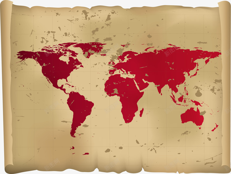 地图png免抠素材_新图网 https://ixintu.com 卷轴 土黄色 地图 红色