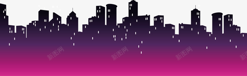 圣诞夜城市剪影png免抠素材_新图网 https://ixintu.com 圣诞夜 城市剪影 夜晚 紫色