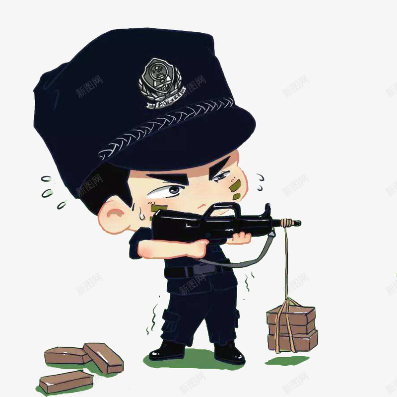 警察训练png免抠素材_新图网 https://ixintu.com 严肃表情 卡通手绘 砖头 装饰 警察 训练