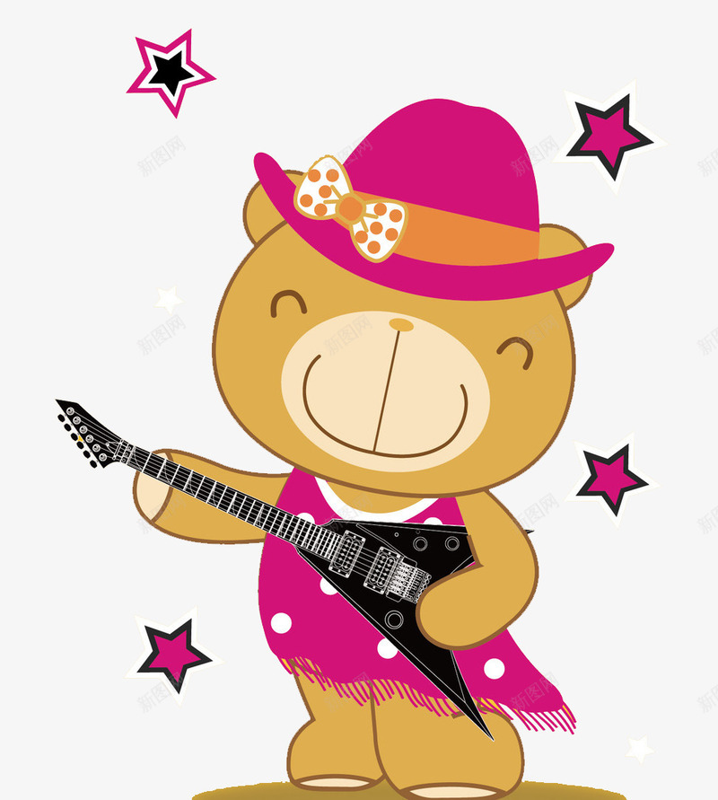 弹吉他的小熊png免抠素材_新图网 https://ixintu.com 动物 弹吉他 欢乐 粉色小熊