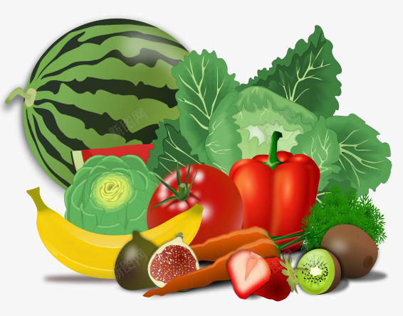 齐全的水果和蔬菜png免抠素材_新图网 https://ixintu.com 水果 绿色 草莓 蔬菜