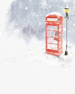 卡通手绘雪景电话亭素材