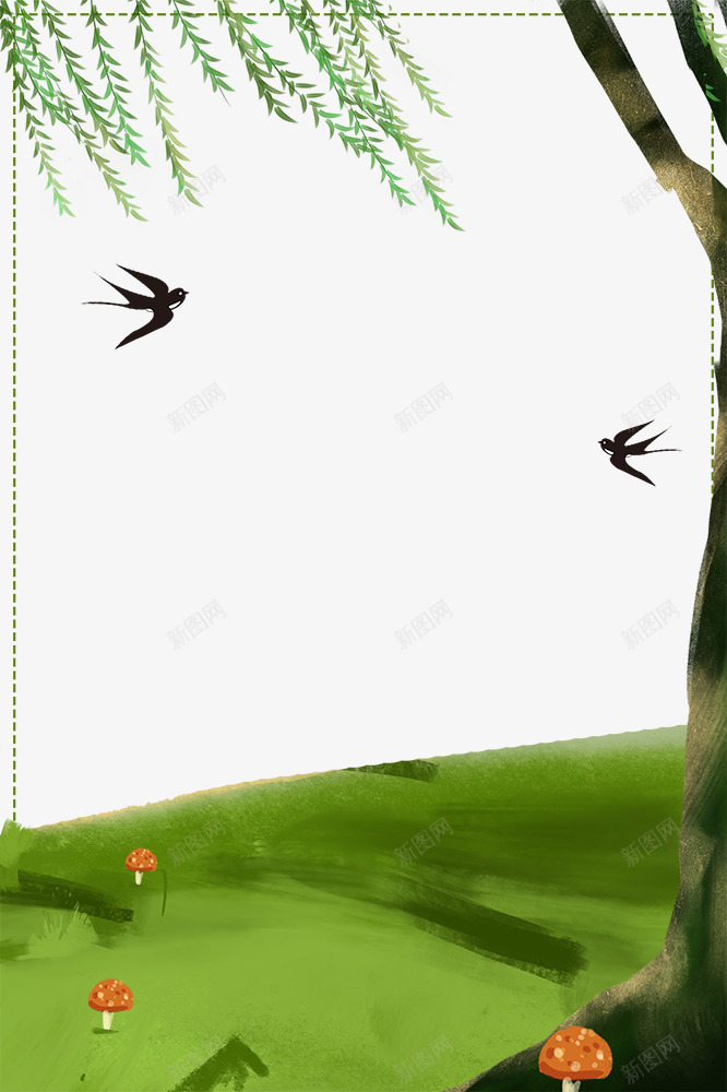 春季葱郁的柳树与绿草坪装饰边框psd免抠素材_新图网 https://ixintu.com 叶子装饰 大自然景色 手绘 春季 春色 树木装饰 植物装饰 绿草坪 花朵装饰 葱郁的柳树