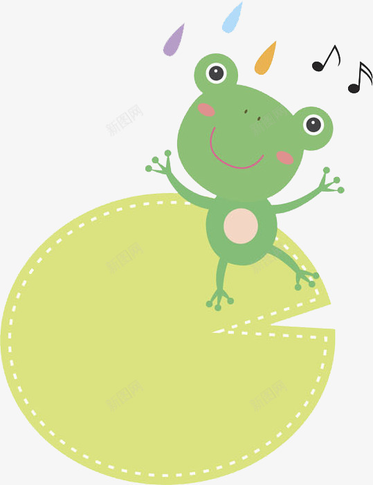 绿色青蛙png免抠素材_新图网 https://ixintu.com 动物 可爱 微笑 手绘 水滴 绿色 绿色标签 青蛙 音符