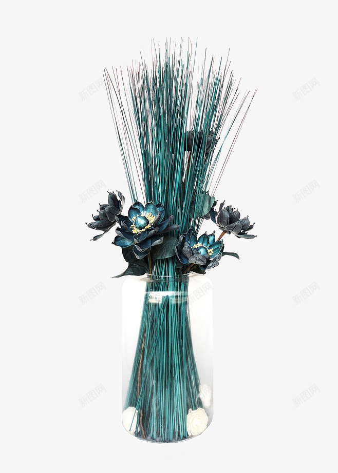 花卉摆件png免抠素材_新图网 https://ixintu.com 家居装饰 玻璃花瓶 花束 花瓶 蓝色 鲜花