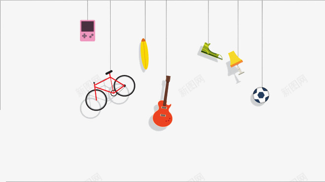 墙面装饰png免抠素材_新图网 https://ixintu.com 吉他 挂饰 新图网 背景装饰 自行车 足球