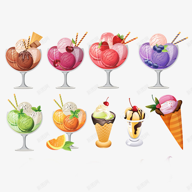 卡通雪球杯png免抠素材_新图网 https://ixintu.com 冰淇淋 巧克力杯 樱桃杯 草莓杯 蓝莓杯 雪糕 食物