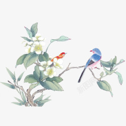 小鸟中国风红伞花鸟图高清图片
