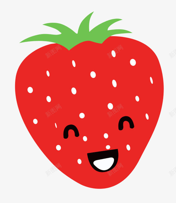 卡通笑脸草莓png免抠素材_新图网 https://ixintu.com 卡通 可爱 笑脸 红色 绿叶 草莓