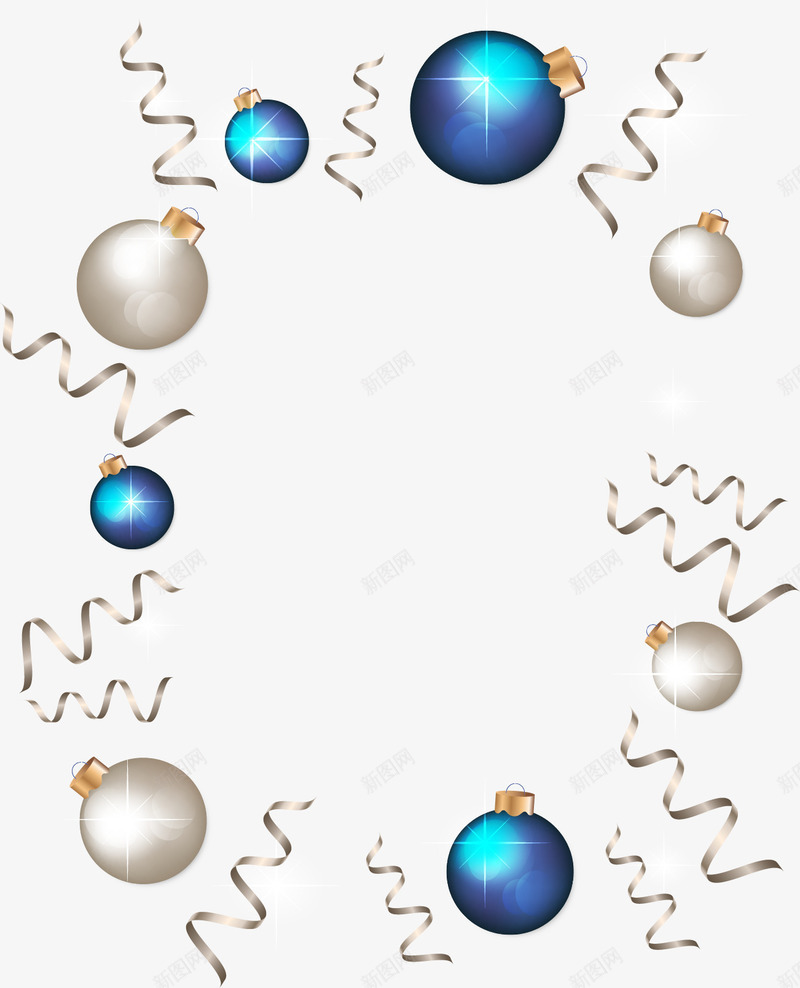 手绘圣诞装饰背景矢量图ai免抠素材_新图网 https://ixintu.com 圣诞装饰 彩带 彩球 手绘 立体 蓝色的球 装饰边框 矢量图
