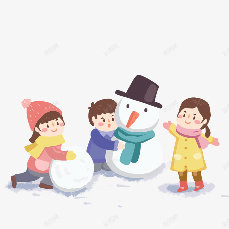 卡通雪人psd免抠素材_新图网 https://ixintu.com PNG图 PNG图下载 冬季人物 创意卡通 卡通 卡通插图 堆雪人 插图 新年雪人 雪人