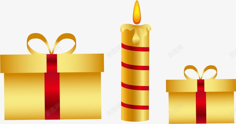 蜡烛和礼盒png免抠素材_新图网 https://ixintu.com 圣诞 礼物 礼盒 蜡烛 金色