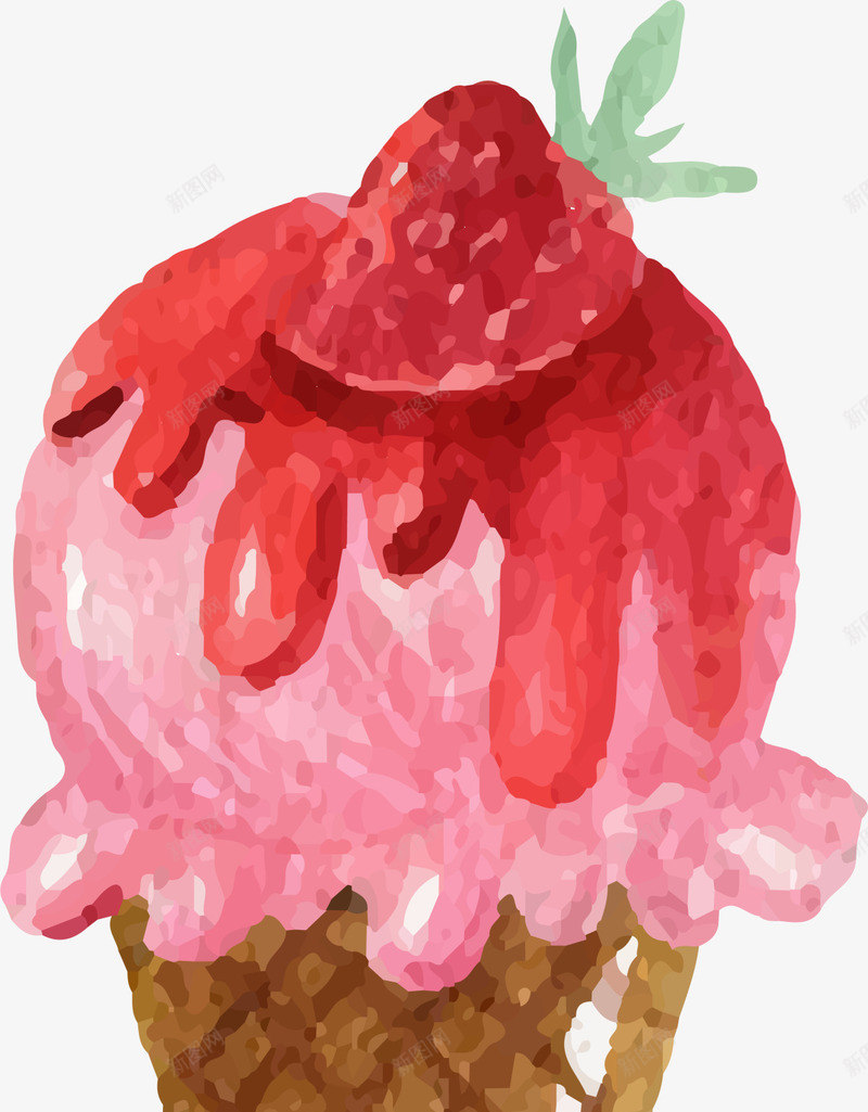 红色水彩草莓冰淇淋png免抠素材_新图网 https://ixintu.com 凉爽夏季 夏天 夏日解暑 清凉 红色甜筒 草莓冰淇淋 融化甜筒