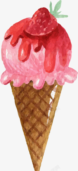 红色水彩草莓冰淇淋素材