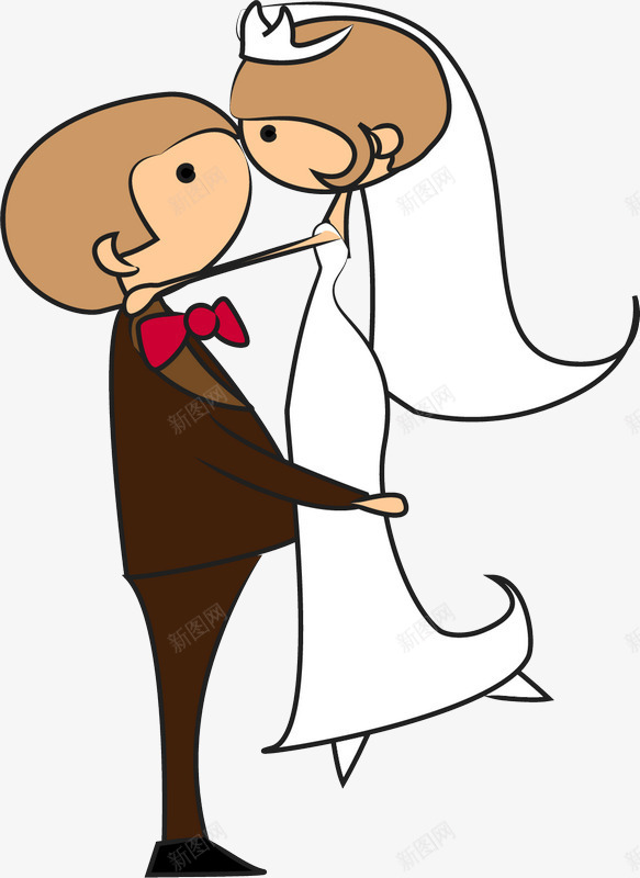 线条画笔男女结婚png免抠素材_新图网 https://ixintu.com 卡通婚礼 拥抱画面 男女结婚 结婚画面