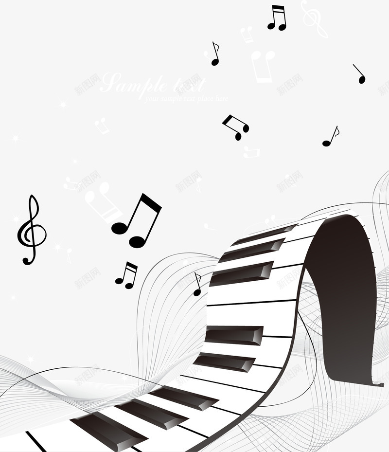 钢琴黑白键和音符矢量图eps免抠素材_新图网 https://ixintu.com 钢琴 音符 黑白键 矢量图