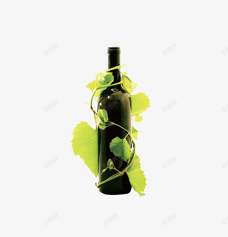 创意红酒瓶子png免抠素材_新图网 https://ixintu.com png 素材 红酒 绿叶 葡萄酒