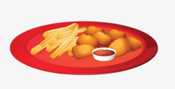 卡通马铃薯红色盘子里的零食高清图片