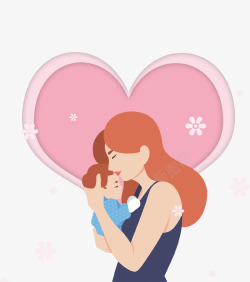 妈妈抱着宝宝的粉色手绘抱着孩子的妈妈高清图片